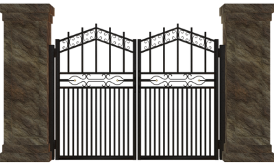 Iron Security Gate Example with 2 Stone Pillars